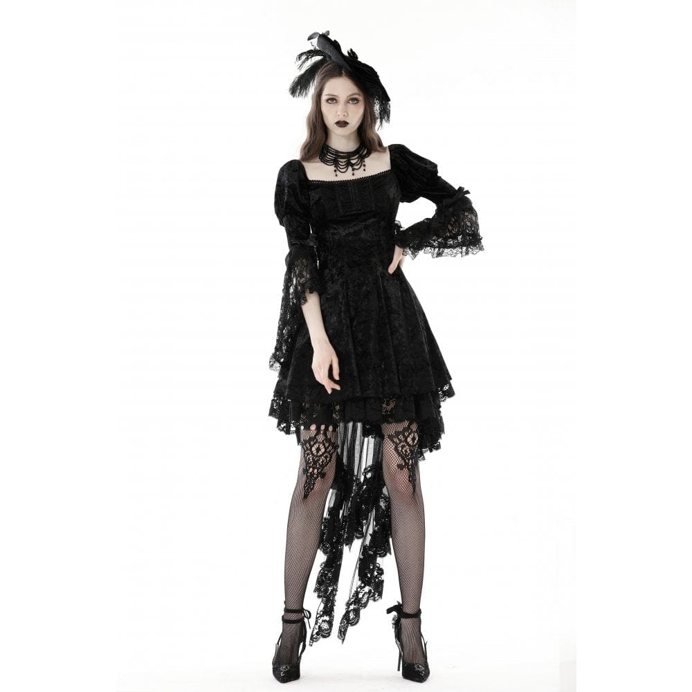 Darkinlove Women's Gothic Lace Sleeved Velvet Dress