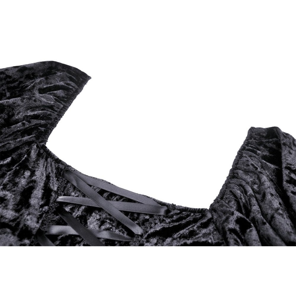 Darkinlove Women's Gothic Lace Sleeved Velvet Dress