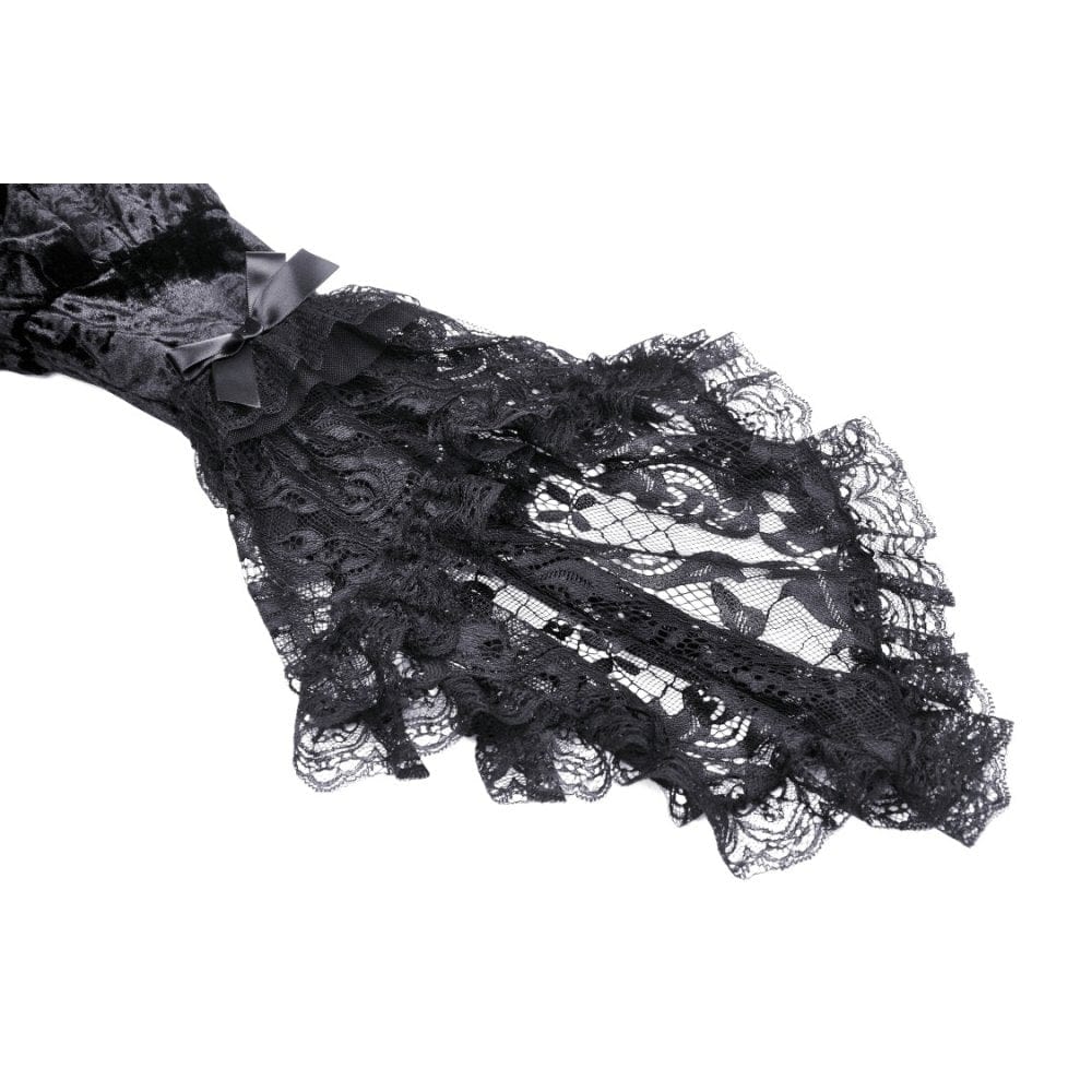 Darkinlove Women's Gothic Lace Sleeved Velvet Dress