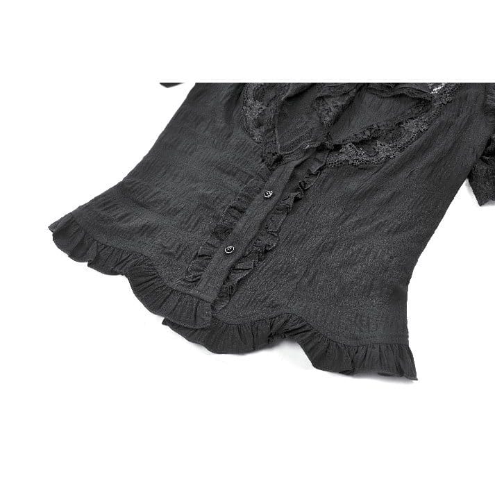 Darkinlove Women's Gothic Lace Splice Lace-up Shirt with Detachable Bowknot