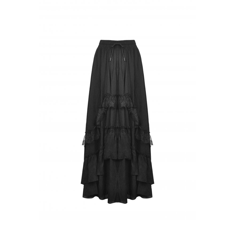 Darkinlove Women's Gothic Lace Splice Layered Chiffon Skirt