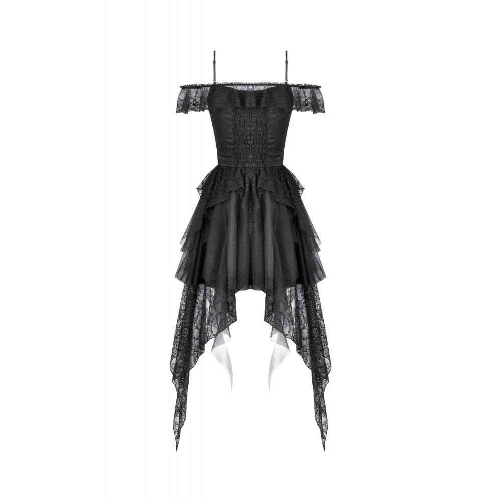 Darkinlove Women's Gothic Lace-tiered Off-Shoulder Slip Dress