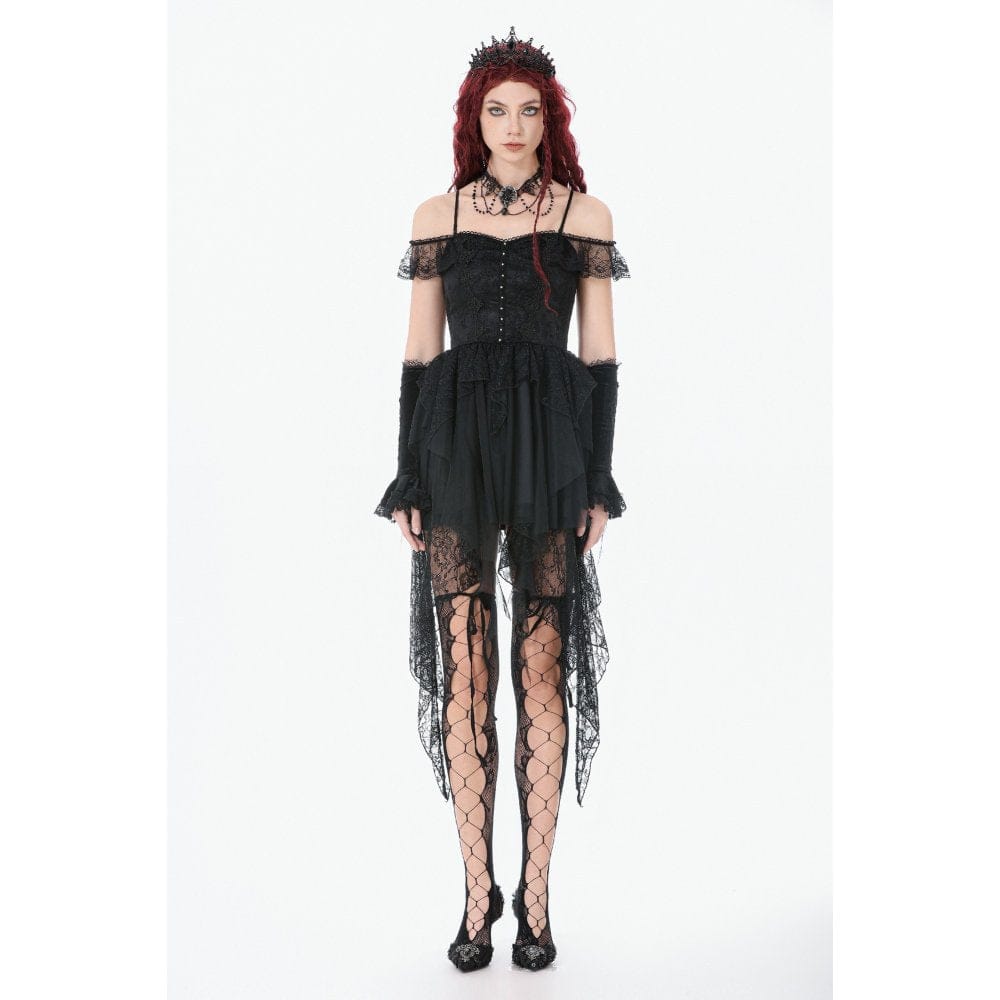 Darkinlove Women's Gothic Lace-tiered Off-Shoulder Slip Dress