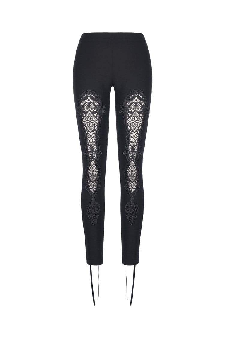 Darkinlove Women's Gothic Lace-up Floral Cutout Leggings
