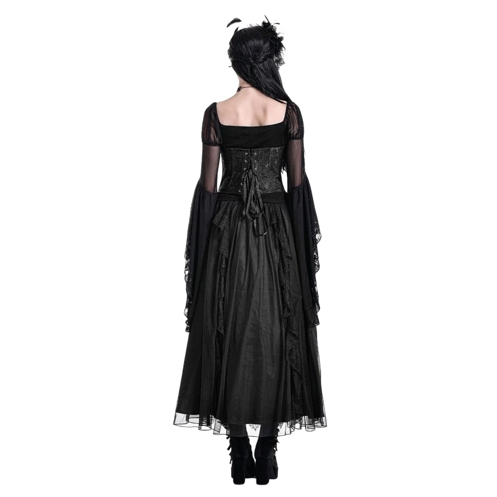 Darkinlove Women's Gothic Lace-up Jacquard Overbust Corset Black