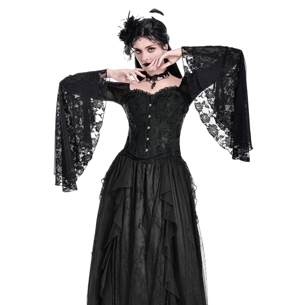 Darkinlove Women's Gothic Lace-up Jacquard Overbust Corset Black