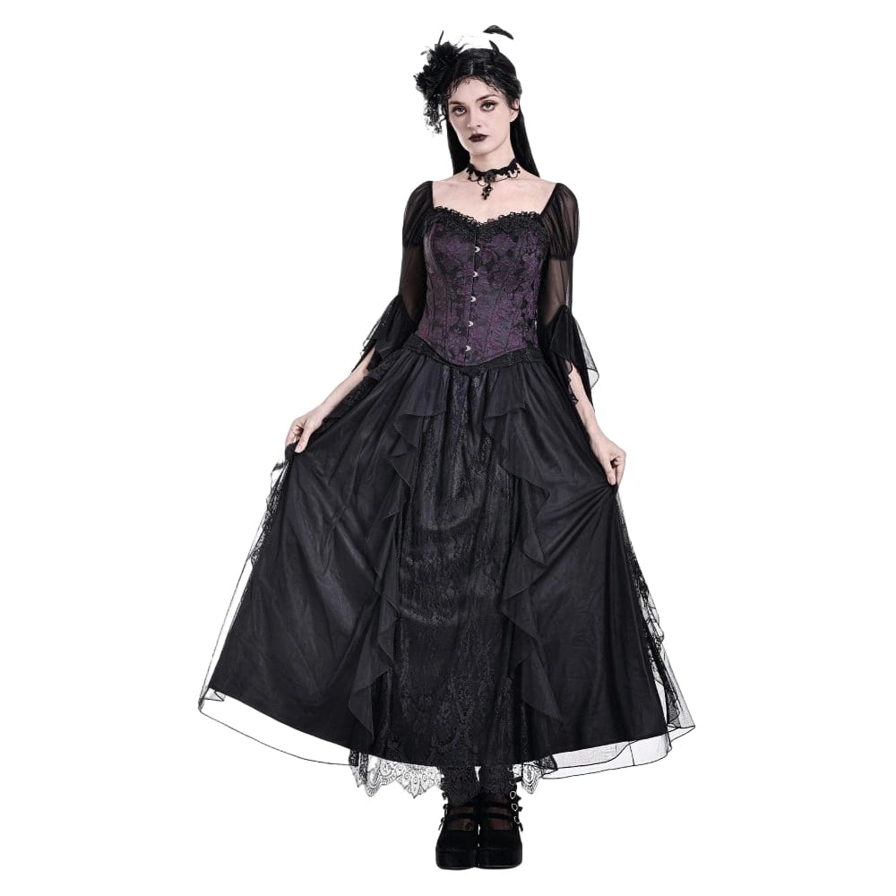 Darkinlove Women's Gothic Lace-up Jacquard Overbust Corset Purple