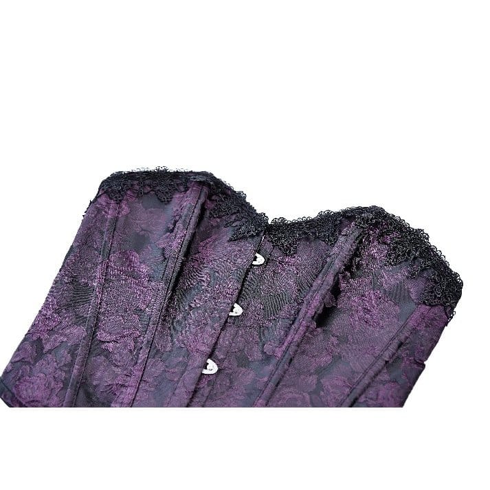 Darkinlove Women's Gothic Lace-up Jacquard Overbust Corset Purple