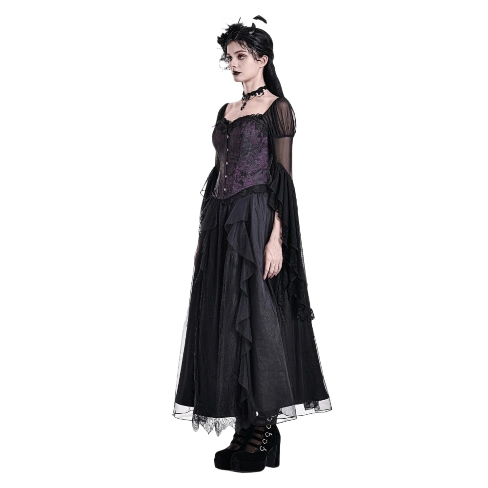 Darkinlove Women's Gothic Lace-up Jacquard Overbust Corset Purple
