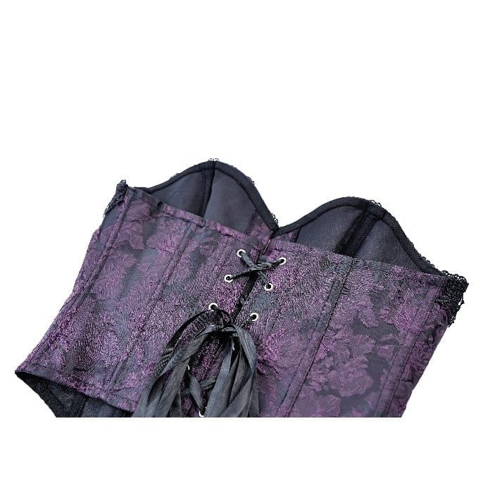 Darkinlove Women's Gothic Lace-up Jacquard Overbust Corset Purple