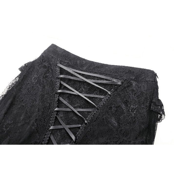 Darkinlove Women's Gothic Lace-up Mesh Splice Lace Fishtailed Skirt