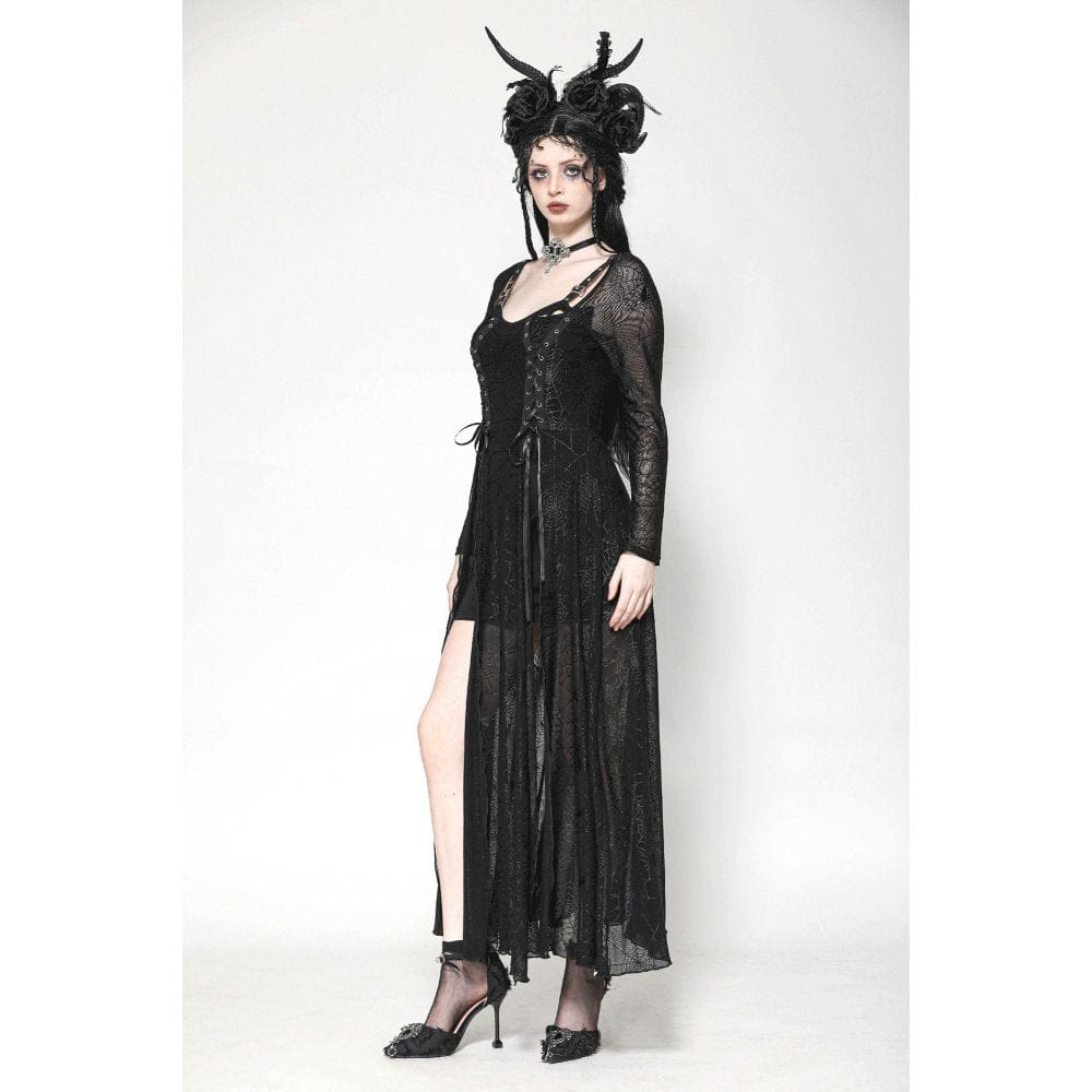 Darkinlove Women's Gothic Lace-up Spiderweb Witch Dress