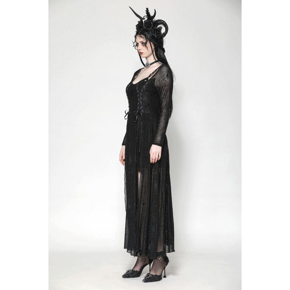 Darkinlove Women's Gothic Lace-up Spiderweb Witch Dress
