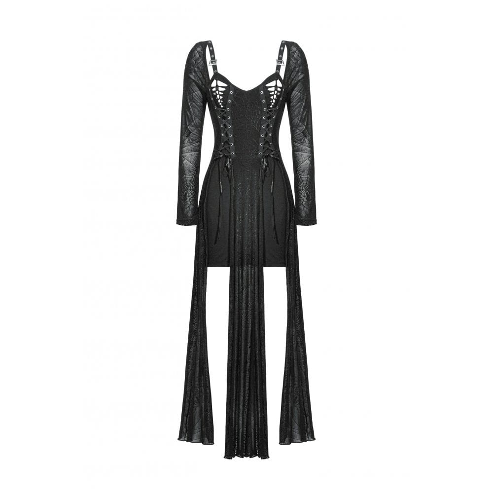 Darkinlove Women's Gothic Lace-up Spiderweb Witch Dress