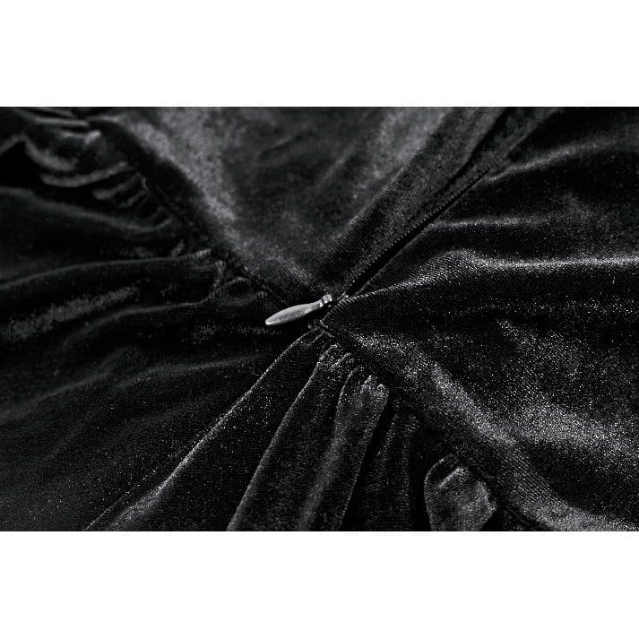 Darkinlove Women's Gothic Lace-up Square-cut Collar Flare Sleeve Dress