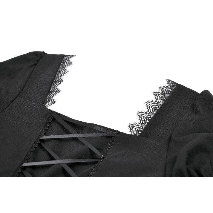 Darkinlove Women's Gothic Lace-up Square-cut Collar Puff Short Sleeved Dress
