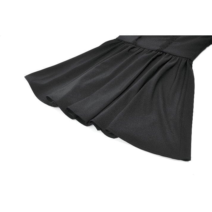 Darkinlove Women's Gothic Lace-up Square-cut Collar Puff Short Sleeved Dress