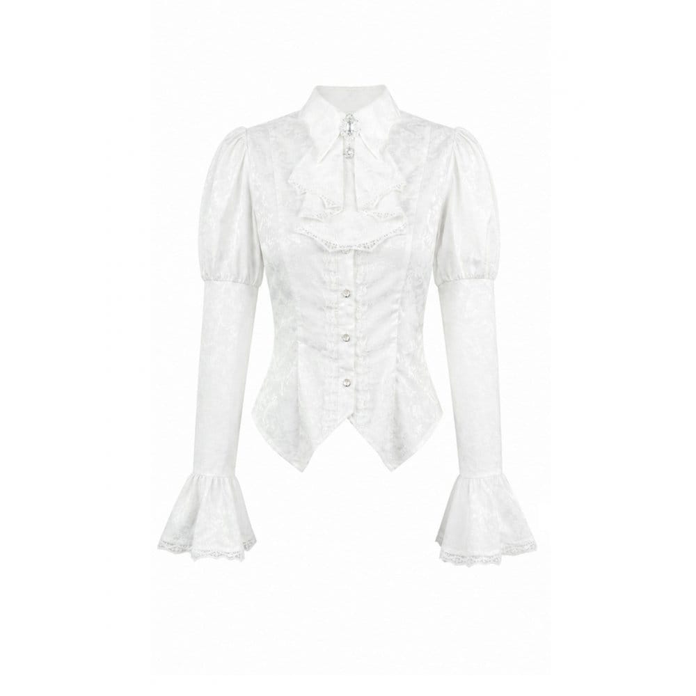 Darkinlove Women's Gothic Lace-up Turn-down Collar Puff Flare Sleeve Blouse