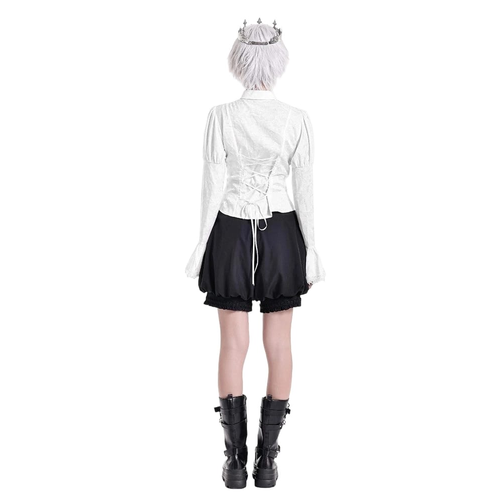 Darkinlove Women's Gothic Lace-up Turn-down Collar Puff Flare Sleeve Blouse