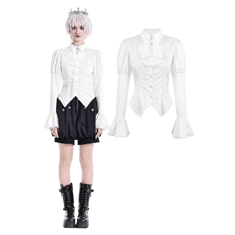Darkinlove Women's Gothic Lace-up Turn-down Collar Puff Flare Sleeve Blouse