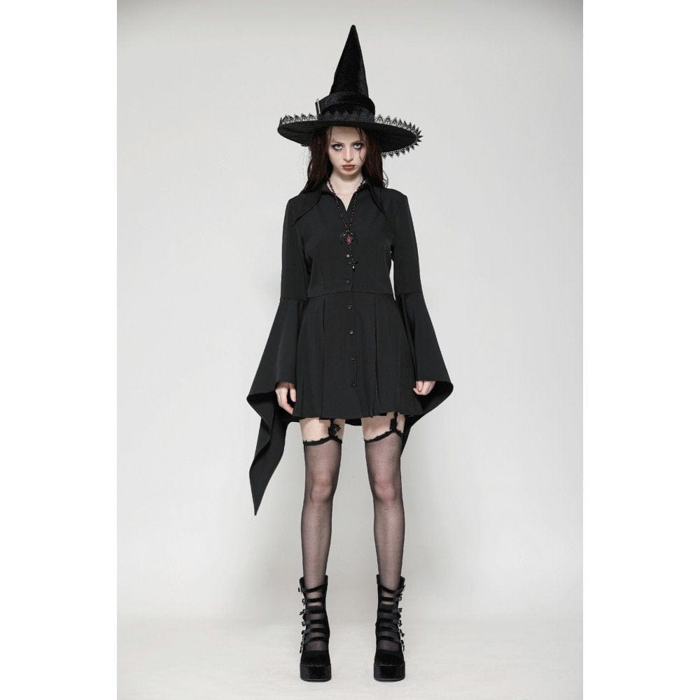 Darkinlove Women's Gothic Lapel Collar Flared Sleeved Witch Dress