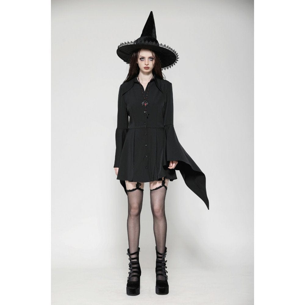 Darkinlove Women's Gothic Lapel Collar Flared Sleeved Witch Dress