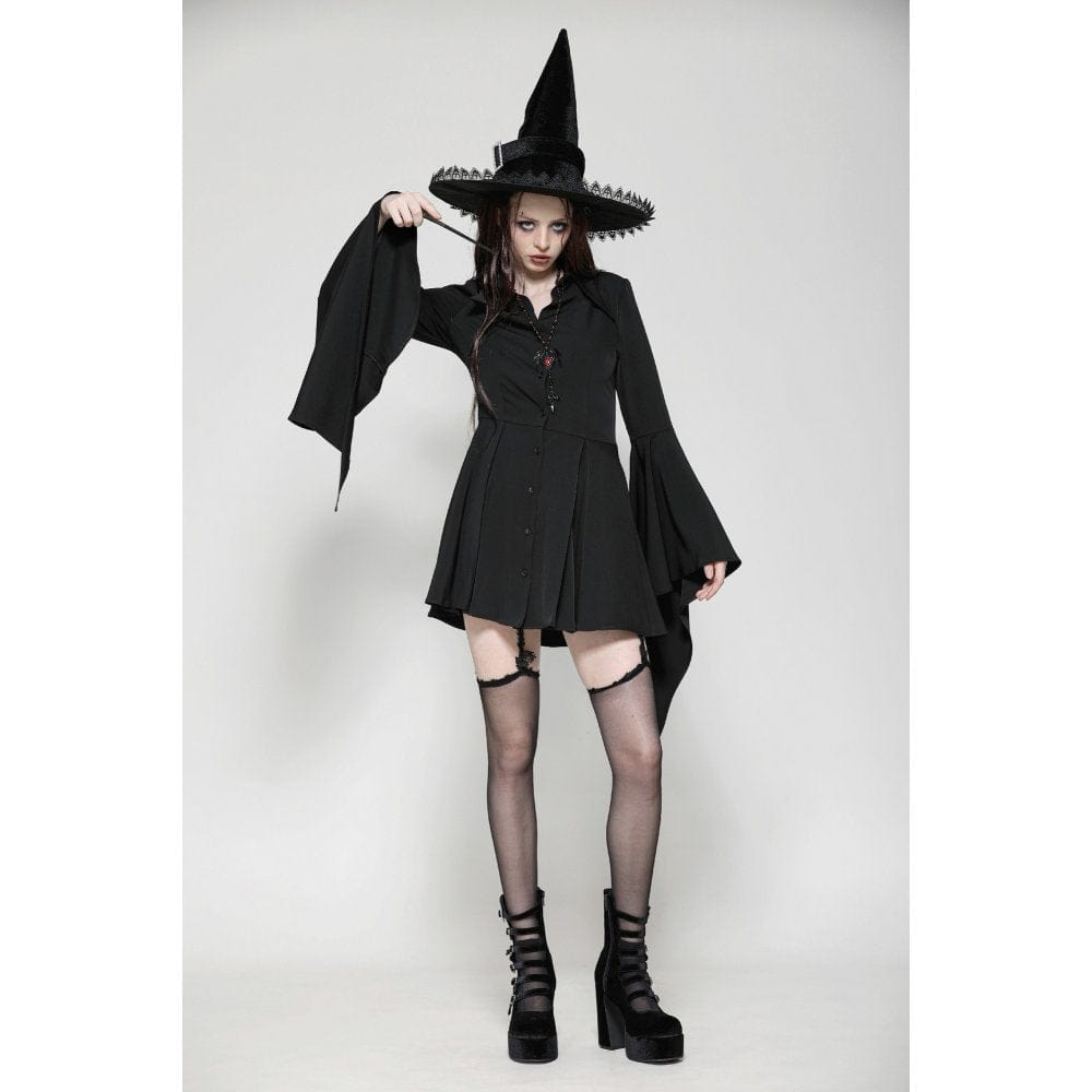Darkinlove Women's Gothic Lapel Collar Flared Sleeved Witch Dress