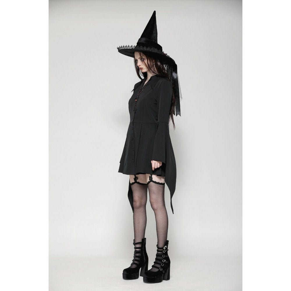 Darkinlove Women's Gothic Lapel Collar Flared Sleeved Witch Dress