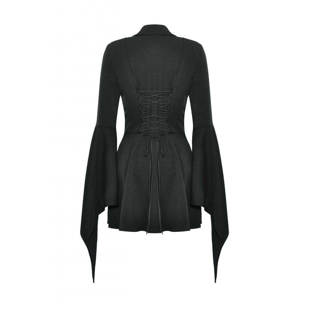 Darkinlove Women's Gothic Lapel Collar Flared Sleeved Witch Dress