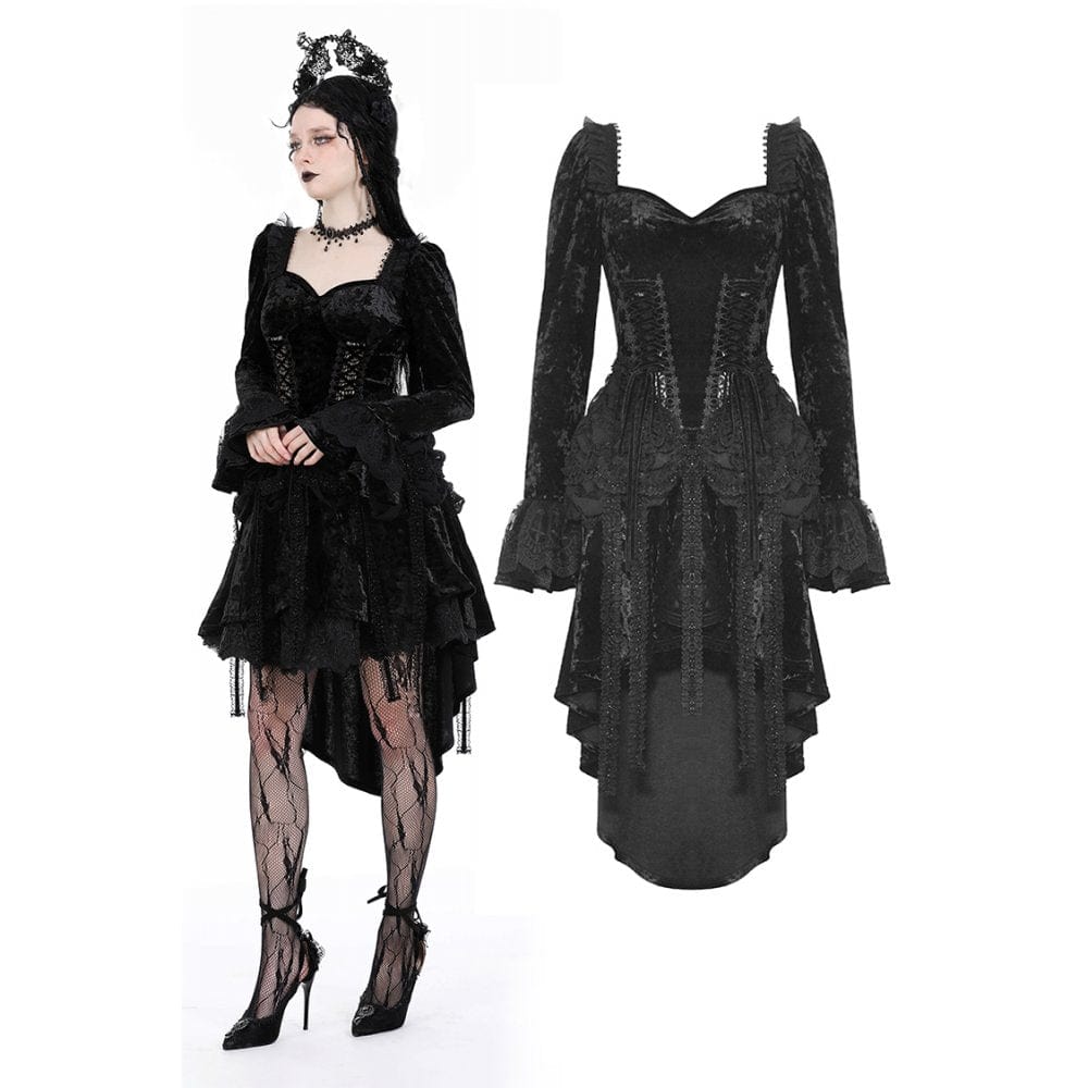 Darkinlove Women's Gothic Layered High-low Velvet Dress