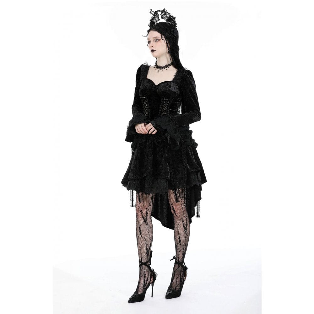Darkinlove Women's Gothic Layered High-low Velvet Dress