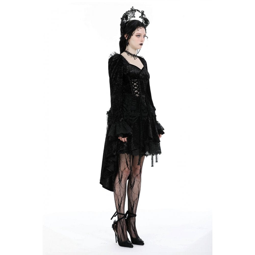Darkinlove Women's Gothic Layered High-low Velvet Dress