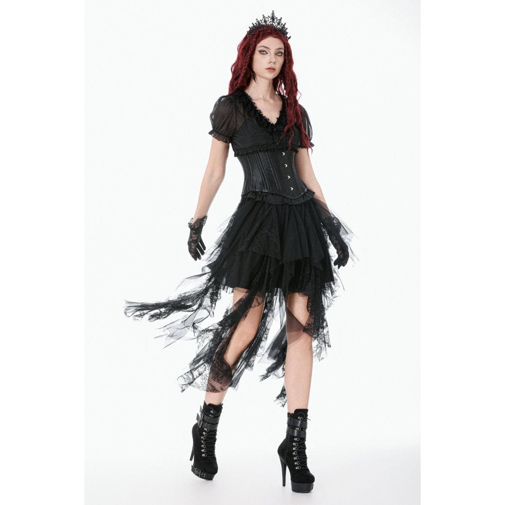 Darkinlove Women's Gothic Layered Lace Mesh Streamer Skirt