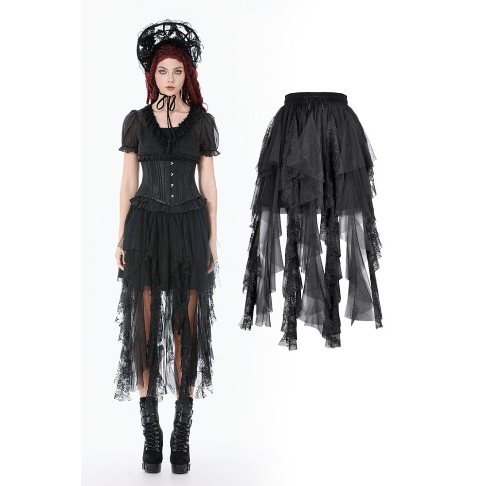 Darkinlove Women's Gothic Layered Lace Mesh Streamer Skirt