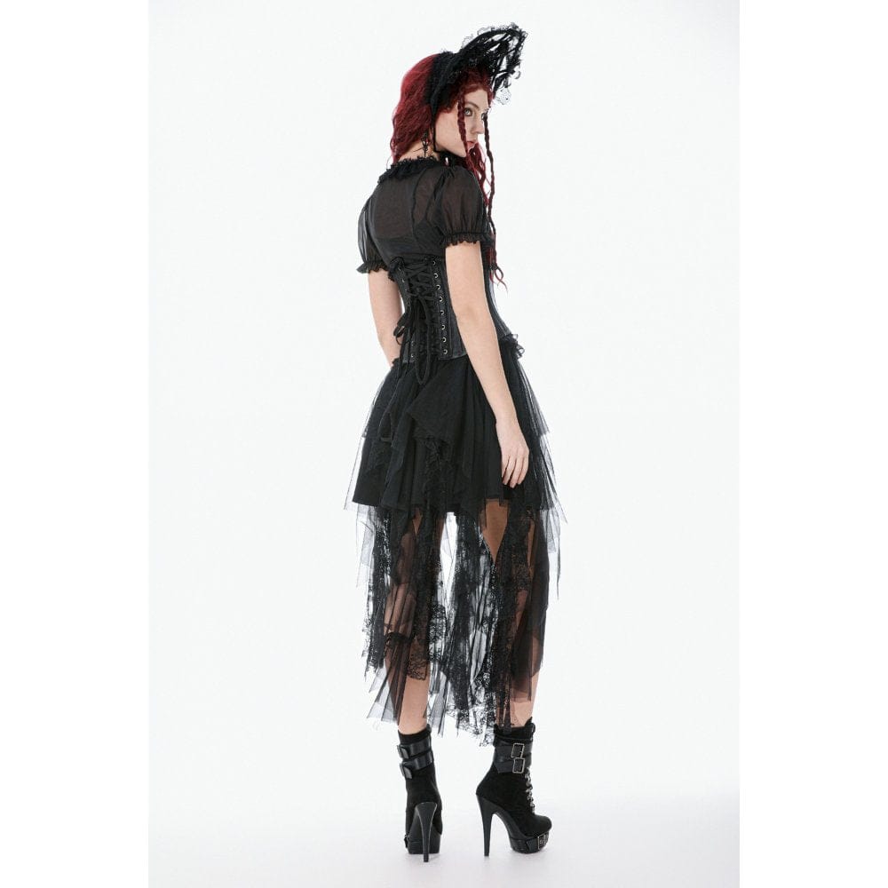 Darkinlove Women's Gothic Layered Lace Mesh Streamer Skirt