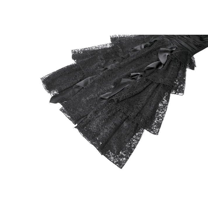 Darkinlove Women's Gothic Layered Lace Ruched Maxi Dress