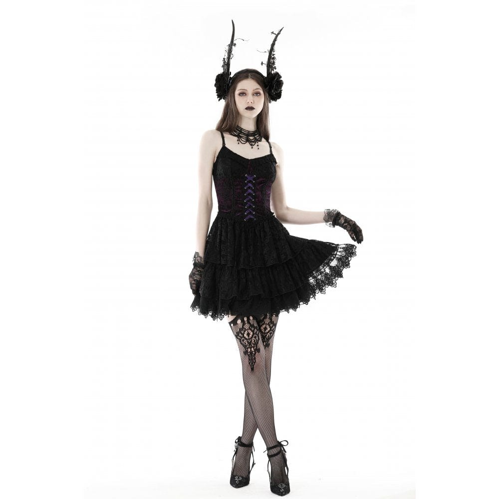 Darkinlove Women's Gothic Layered Lace Slip Dress