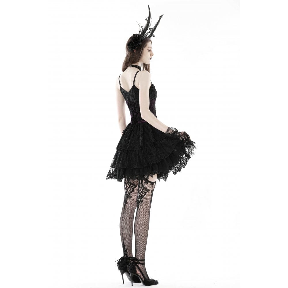 Darkinlove Women's Gothic Layered Lace Slip Dress