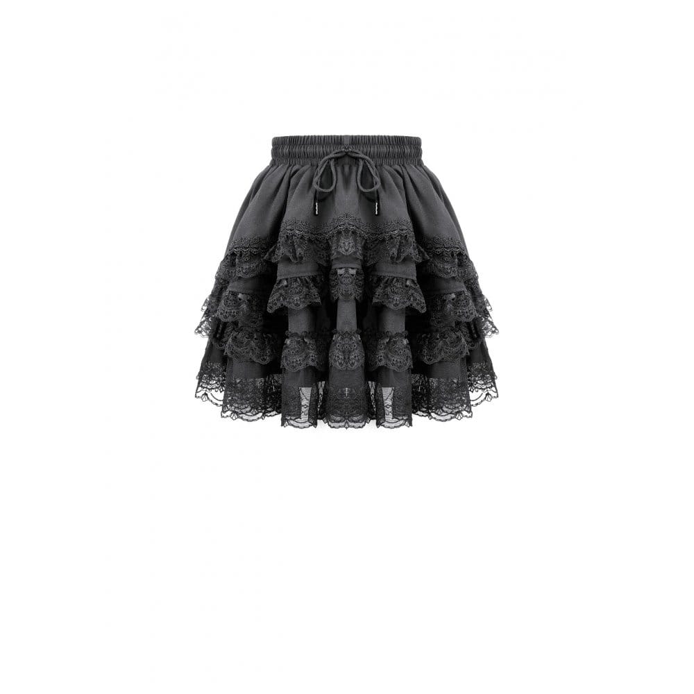 Darkinlove Women's Gothic Layered Lace Trim Ruffle Mini Skirt