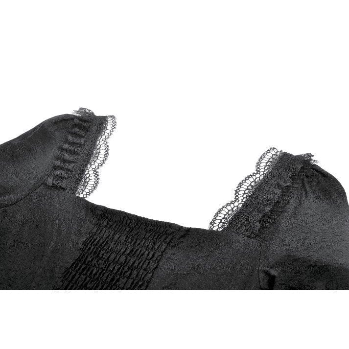 Darkinlove Women's Gothic Layered Lace-up Square-cut Collar Dress