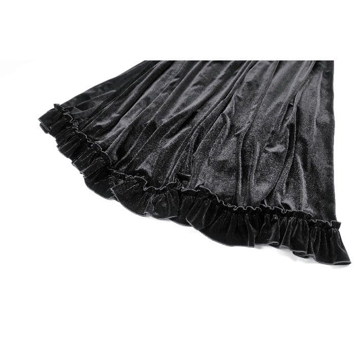 Darkinlove Women's Gothic Layered Pleated Mesh Splice Velvet A-Line Maxi Skirt