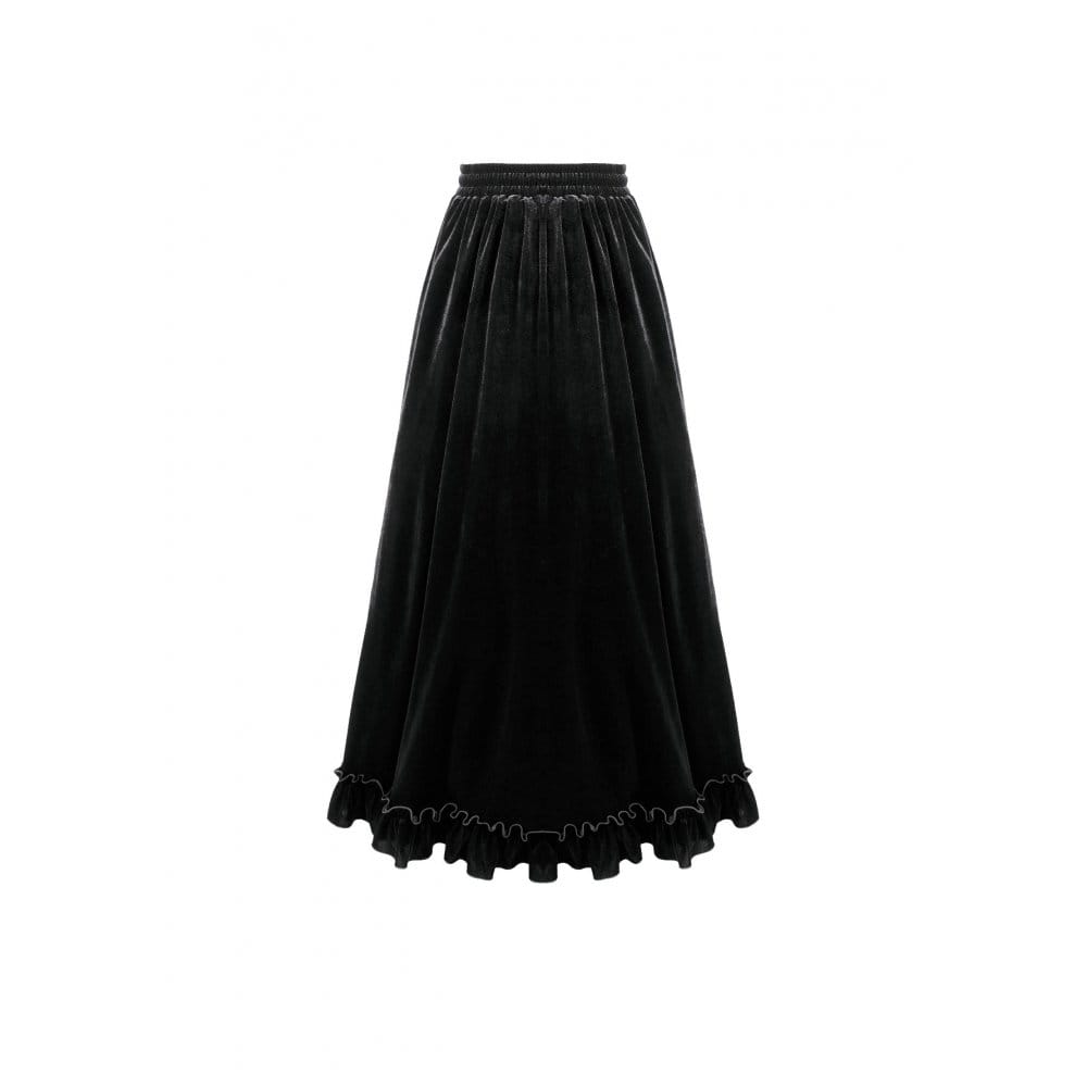 Darkinlove Women's Gothic Layered Pleated Mesh Splice Velvet A-Line Maxi Skirt