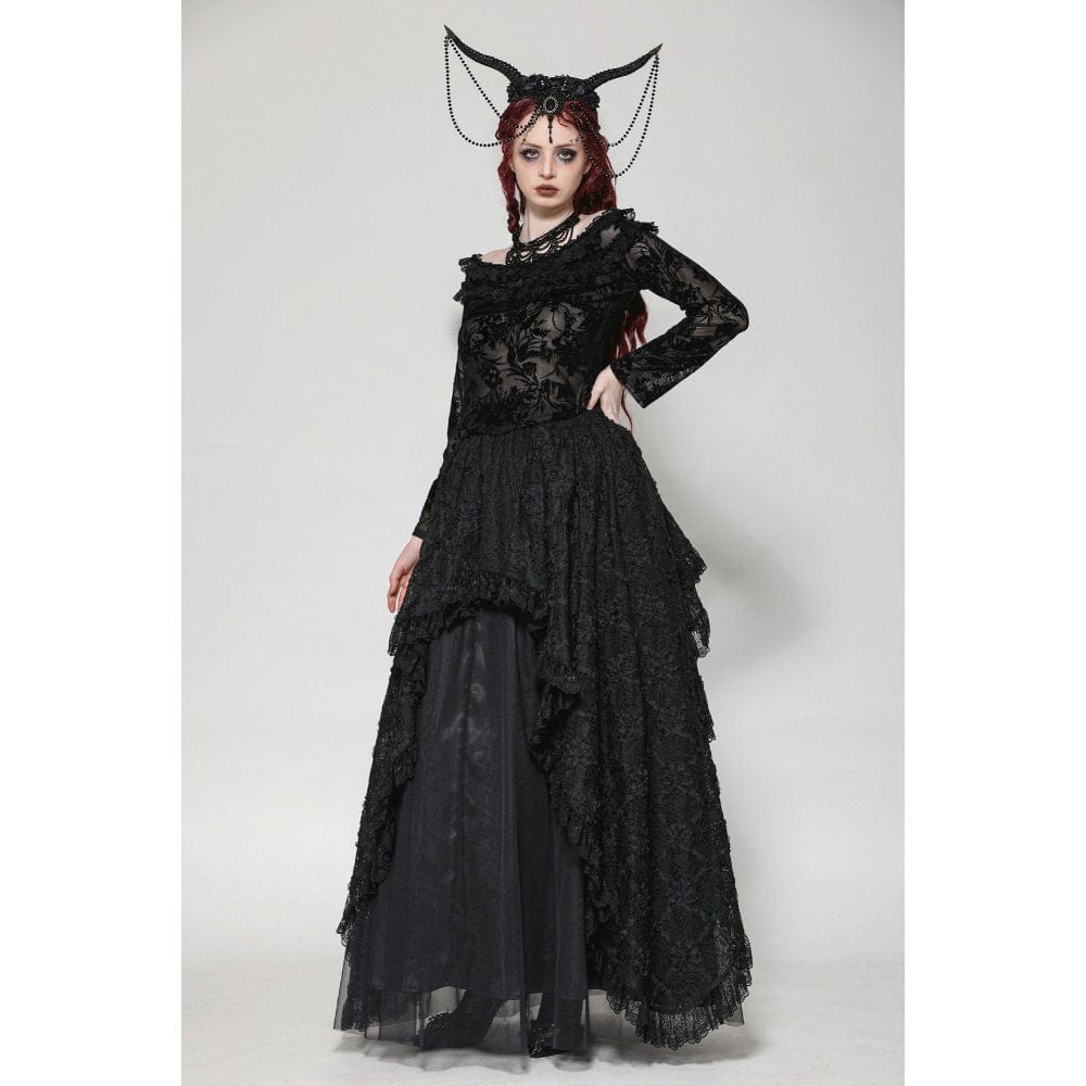 Darkinlove Women's Gothic Layered Ruffled Lace Shirt