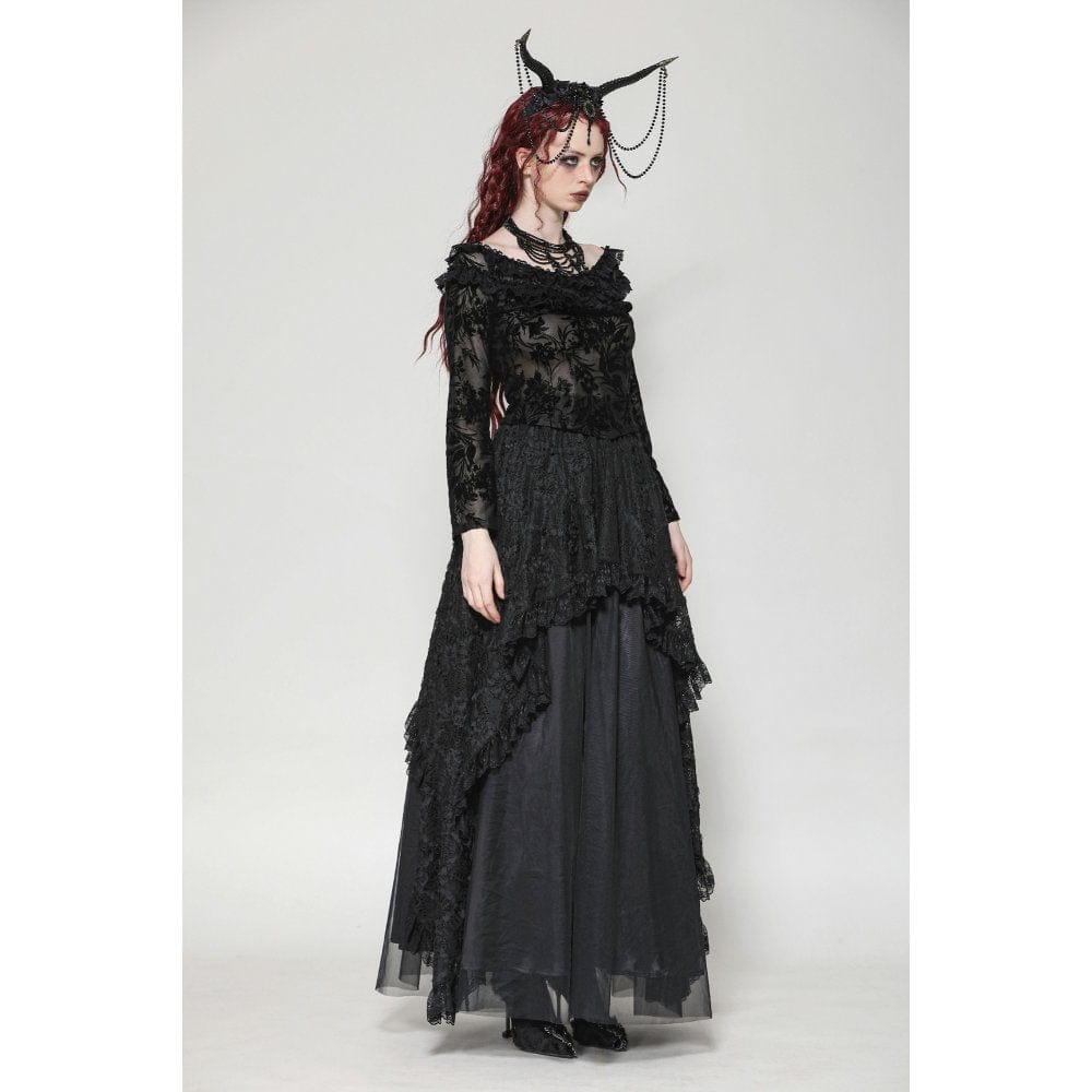 Darkinlove Women's Gothic Layered Ruffled Lace Shirt