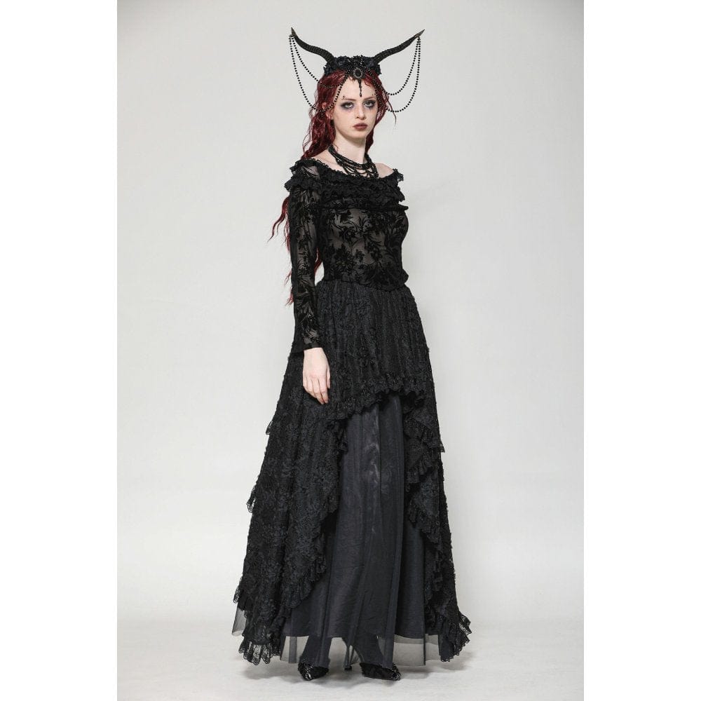 Darkinlove Women's Gothic Layered Ruffled Lace Shirt