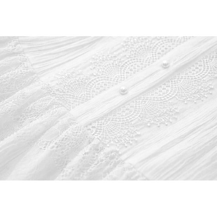 Darkinlove Women's Gothic Layered Ruffled Lace Splice White Dress