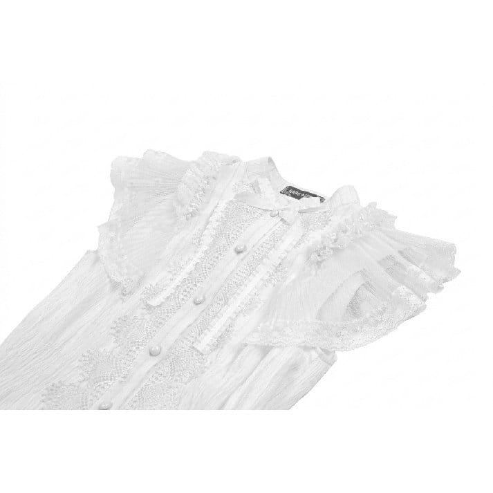 Darkinlove Women's Gothic Layered Ruffled Lace Splice White Dress