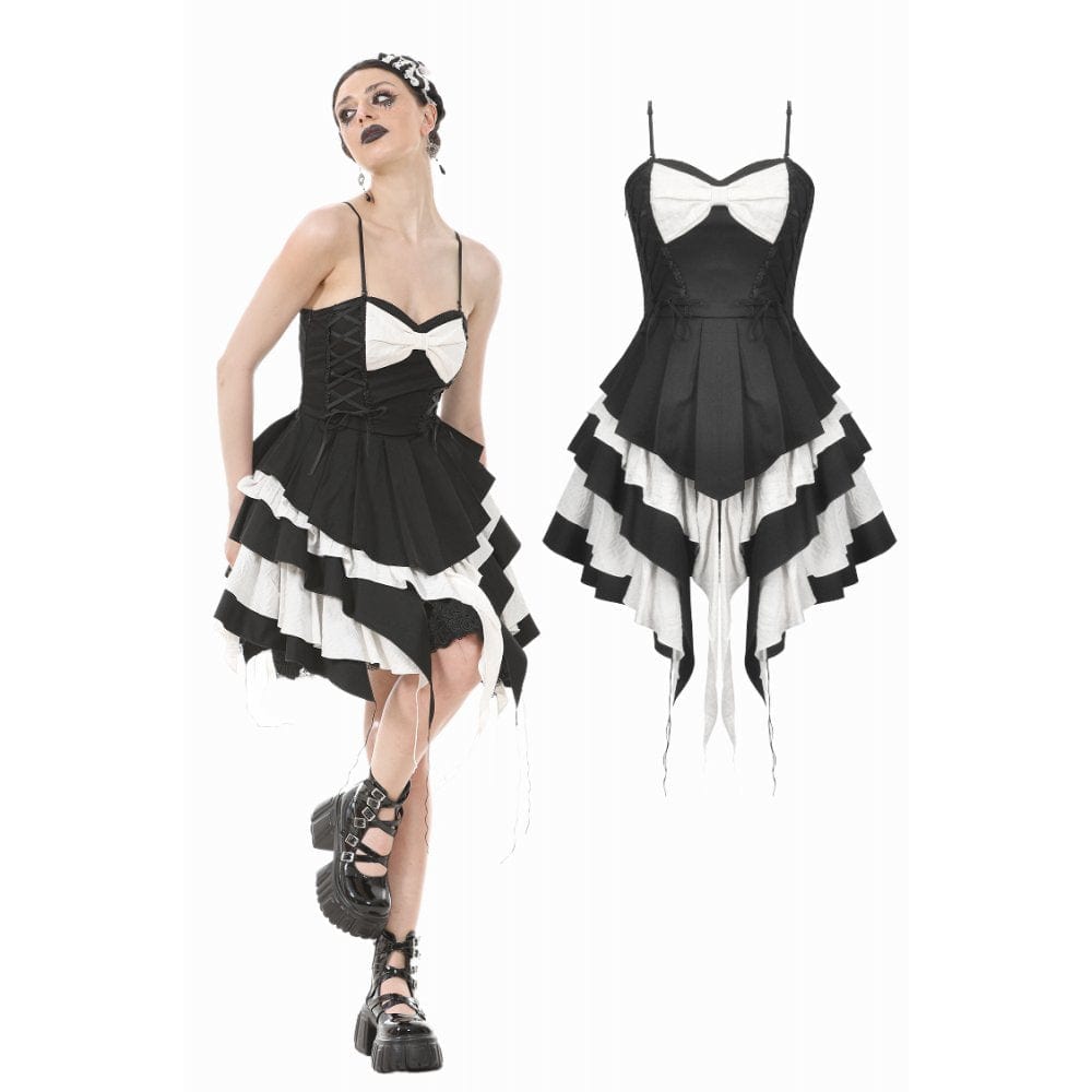 Darkinlove Women's Gothic Lolita Bowknot Contrast Color Slip Dress