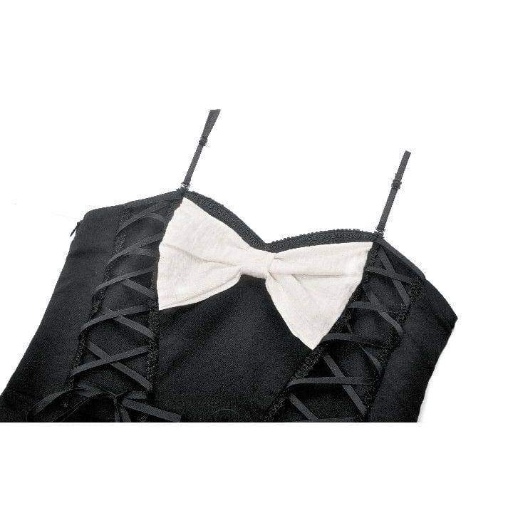 Darkinlove Women's Gothic Lolita Bowknot Contrast Color Slip Dress