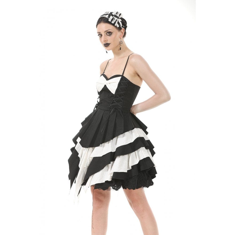 Darkinlove Women's Gothic Lolita Bowknot Contrast Color Slip Dress